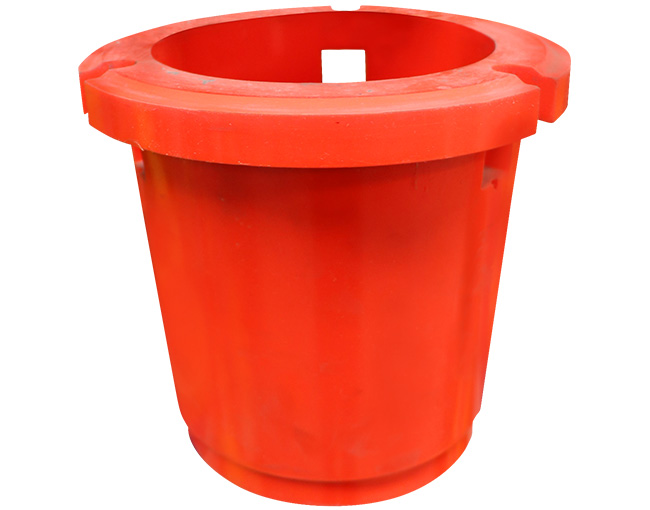 Representación 3D de un revestimiento cilíndrico de polímero, con una capa exterior de color rojo y una interior de color gris.